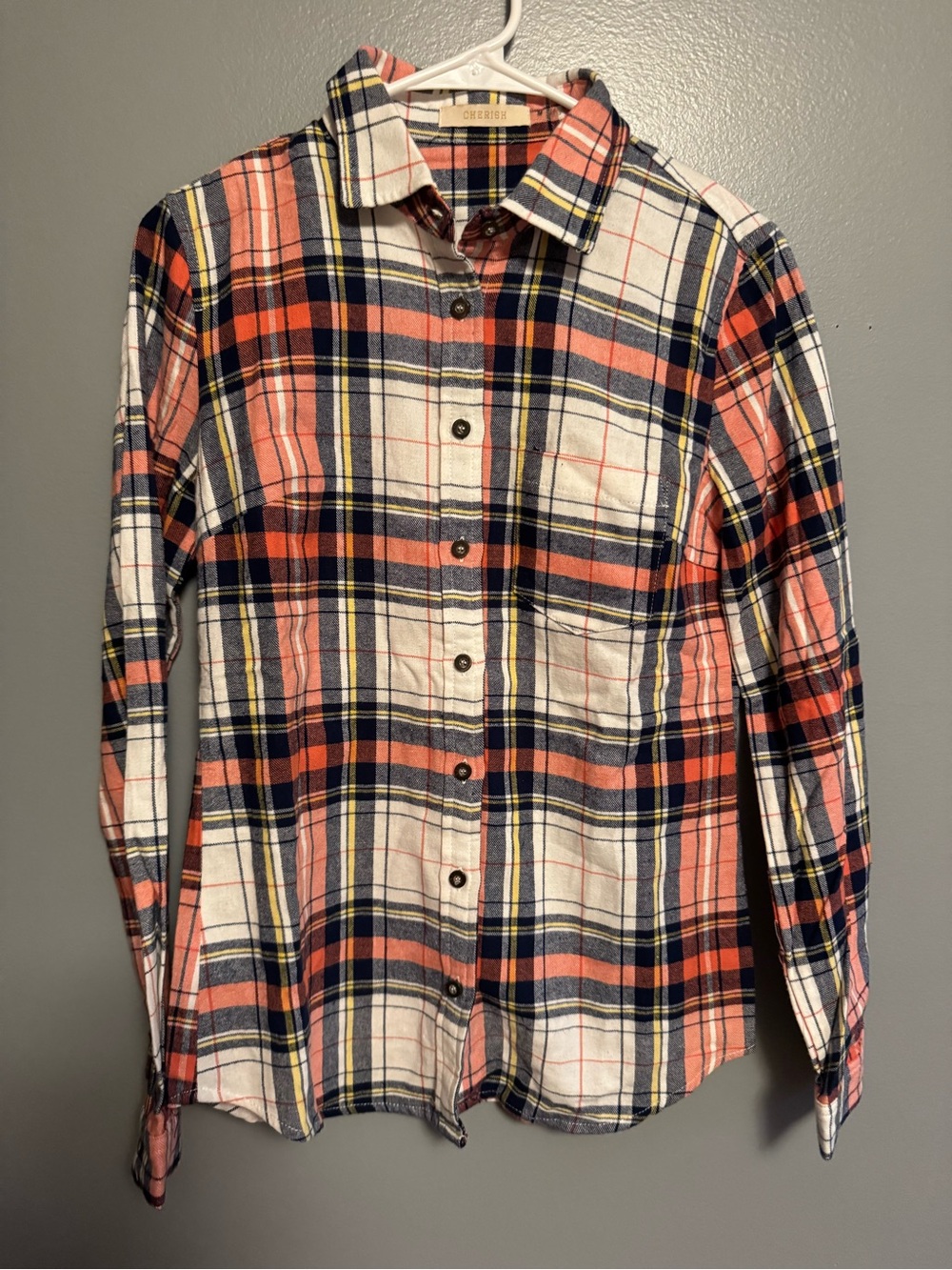 Classic Plaid Button-Down Shirt - Coral/Navy/White NWOT
